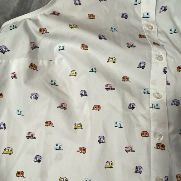 Lands End Women 22‎ Plus Top Sleeveless Collared White Happy Camper Print RV Fun - Picture 9 of 11